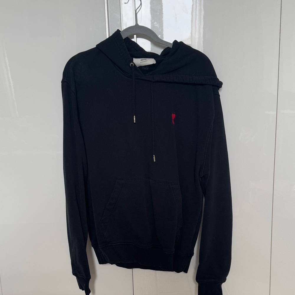 Ami Alexandre Mattiussi Black Hoodie with Red Accent